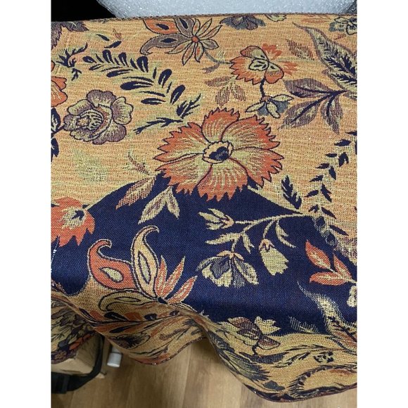 Pashmina Scarf Blue Gold Orange Paisley Floral Print Asian Boho 20”x70” - Picture 3 of 6